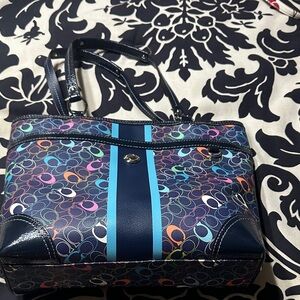Coach Navy and Multicolor Shoulder Bag